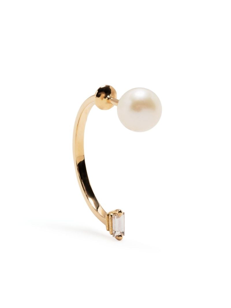 18k Yellow Gold Dots Pearl and Diamond Single Earring