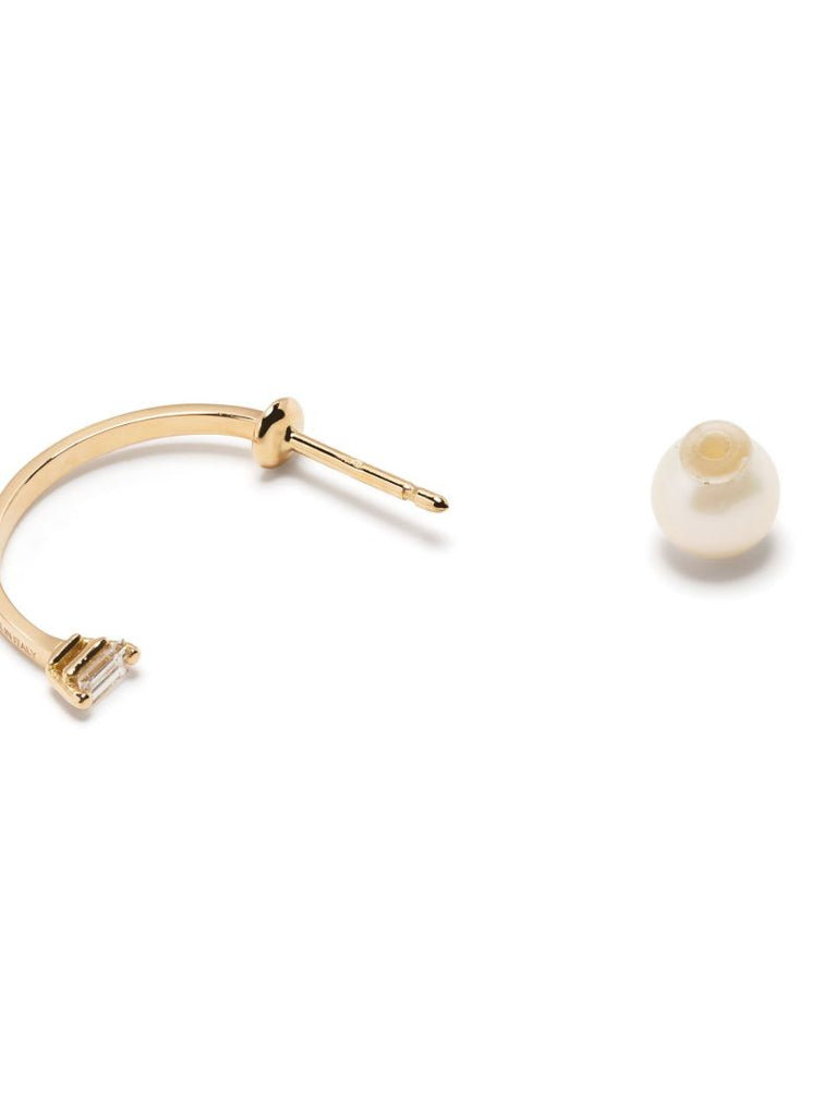 18k Yellow Gold Dots Pearl and Diamond Single Earring