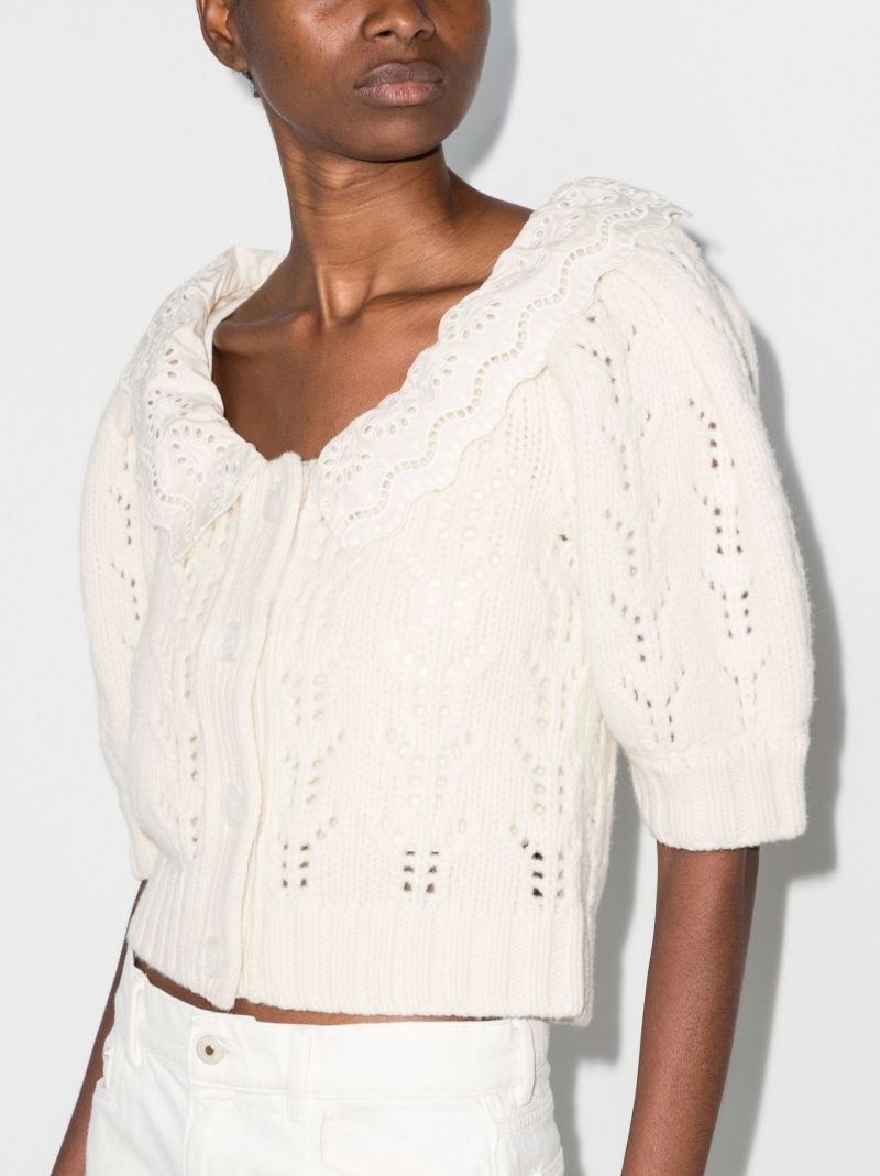 White Zia Ruffle Collar Lace Knitted Cardigan