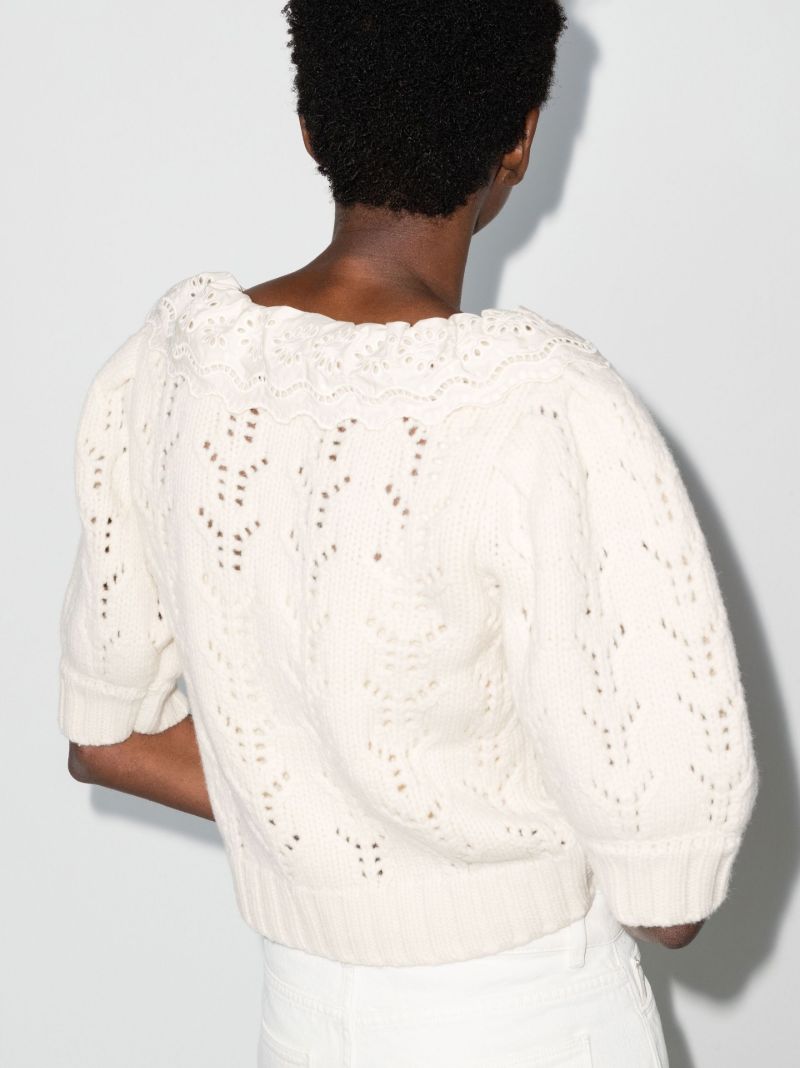 White Zia Ruffle Collar Lace Knitted Cardigan
