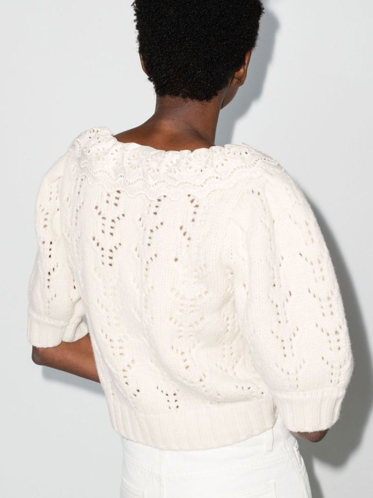 White Zia Ruffle Collar Lace Knitted Cardigan