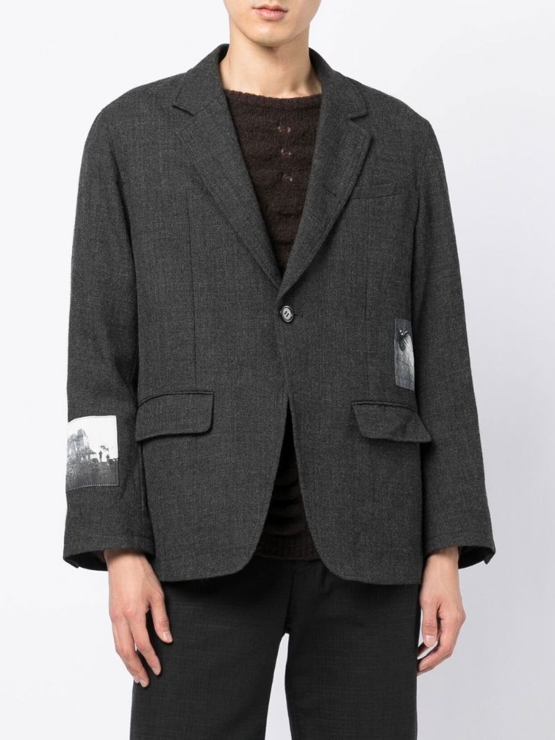 Grey Single-breasted Wool Blazer