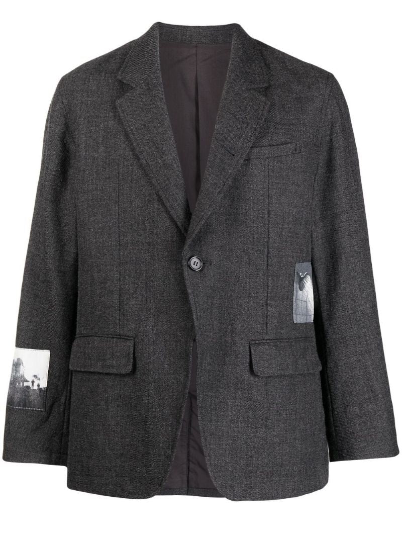 Grey Single-breasted Wool Blazer