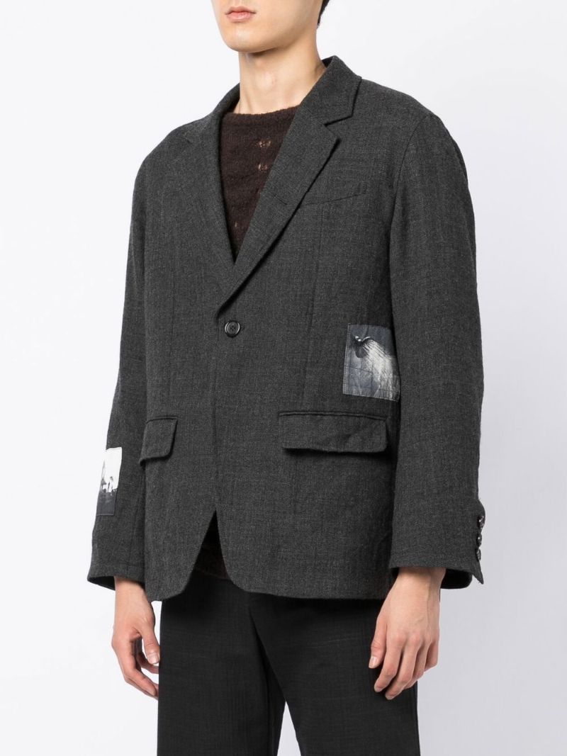 Grey Single-breasted Wool Blazer