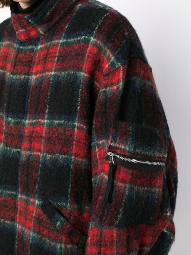 Check Print Single-breasted Wool Coat