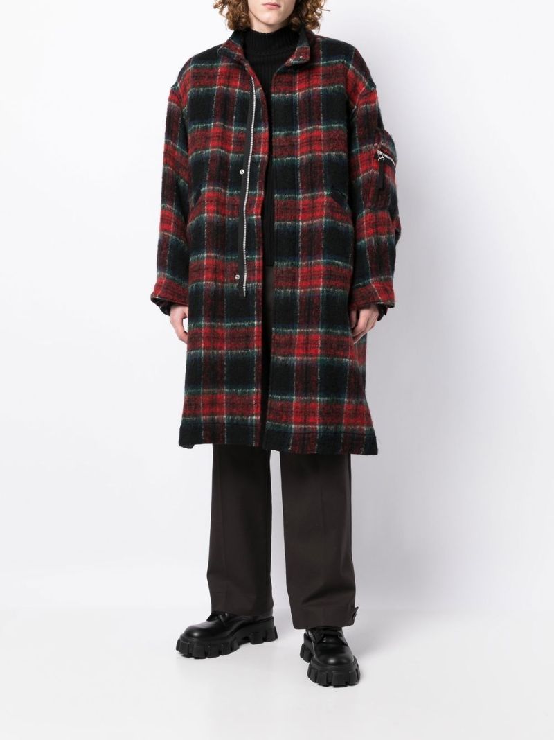 Check Print Single-breasted Wool Coat