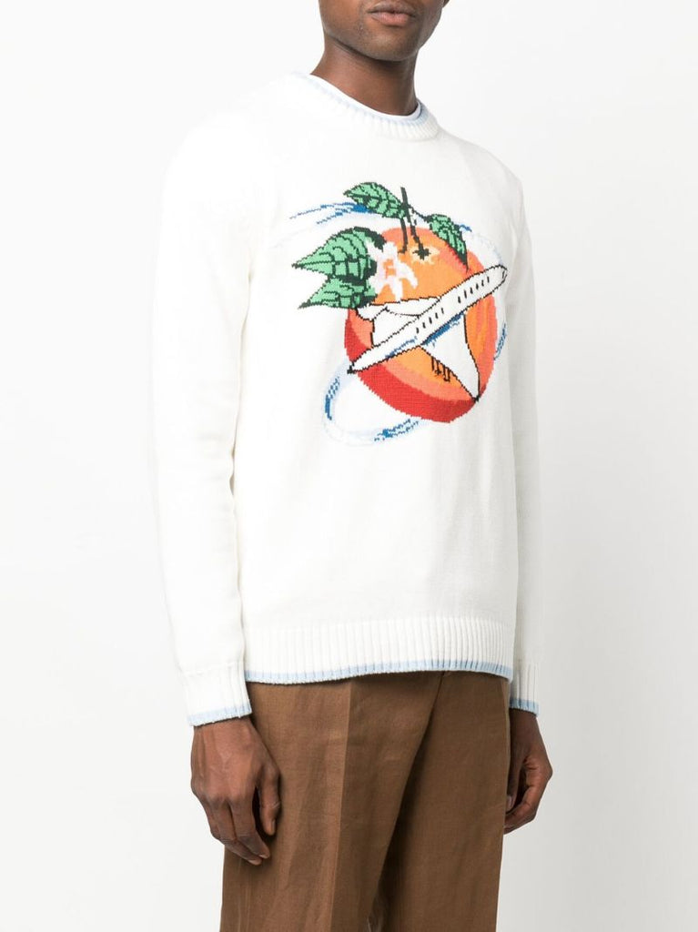 White Orbite Autour De L'orange Intarsia Cotton Sweater