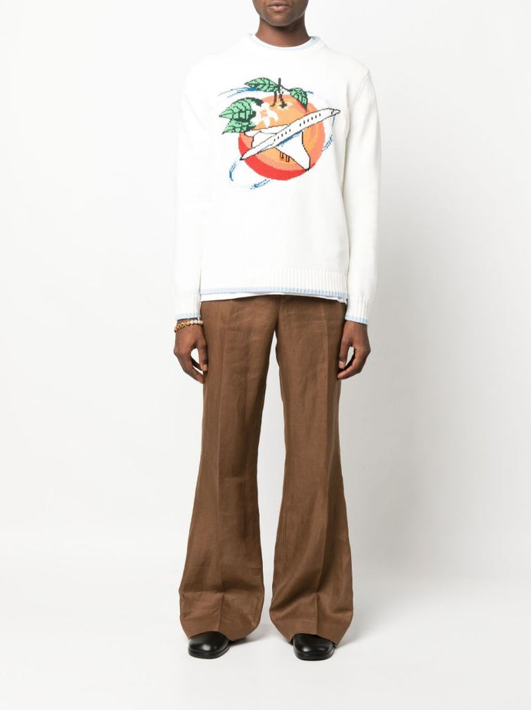 White Orbite Autour De L'orange Intarsia Cotton Sweater