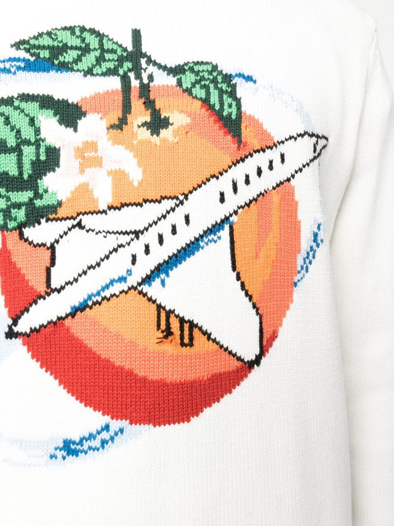 White Orbite Autour De L'orange Intarsia Cotton Sweater