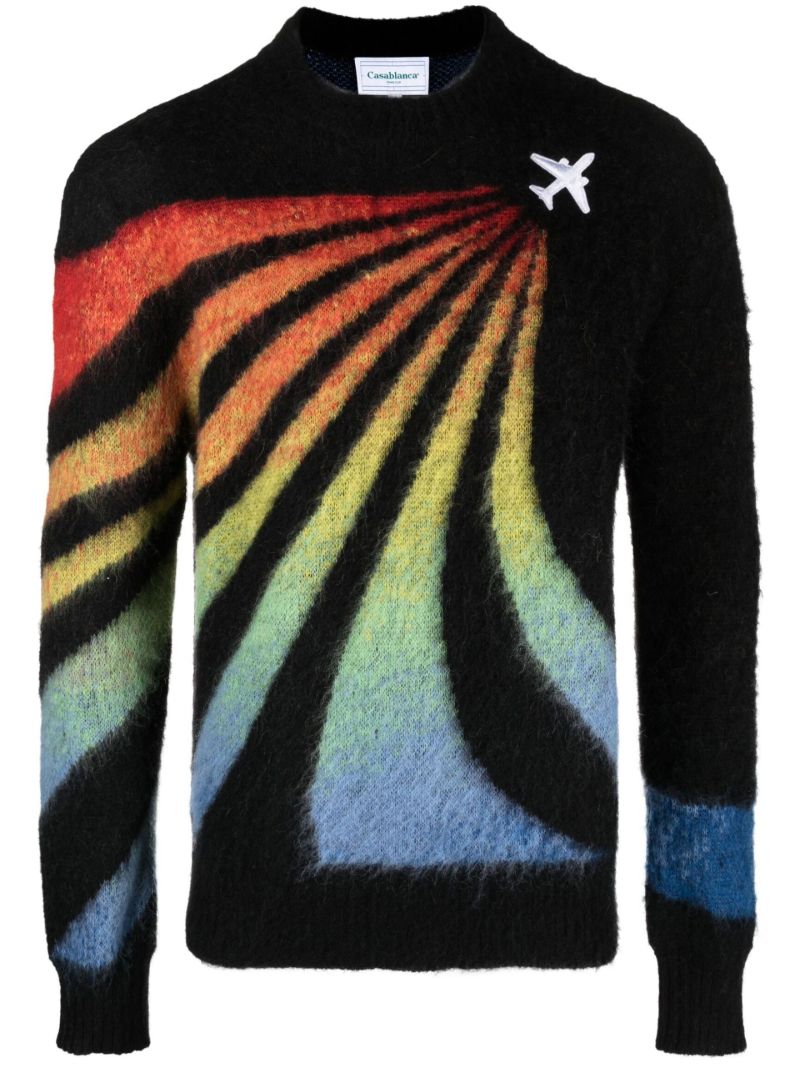 Black Rainbow Print Knitted Sweater