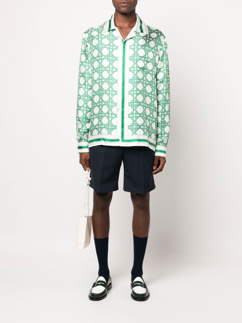 White Monogram Print Silk Shirt