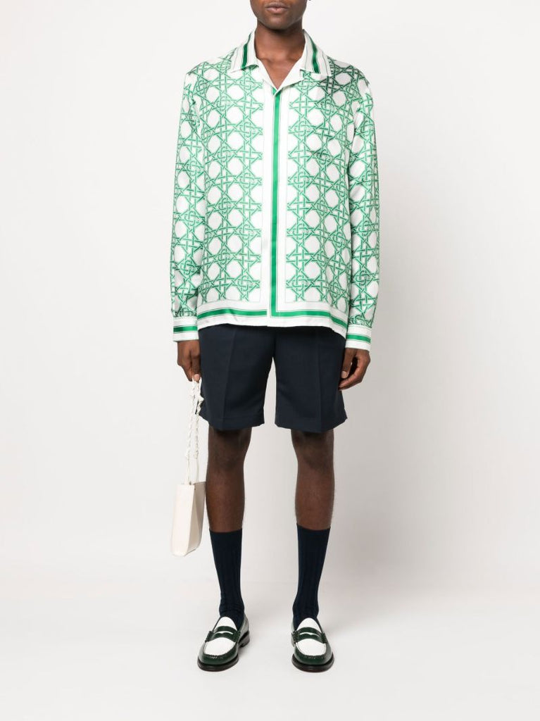 White Monogram Print Silk Shirt