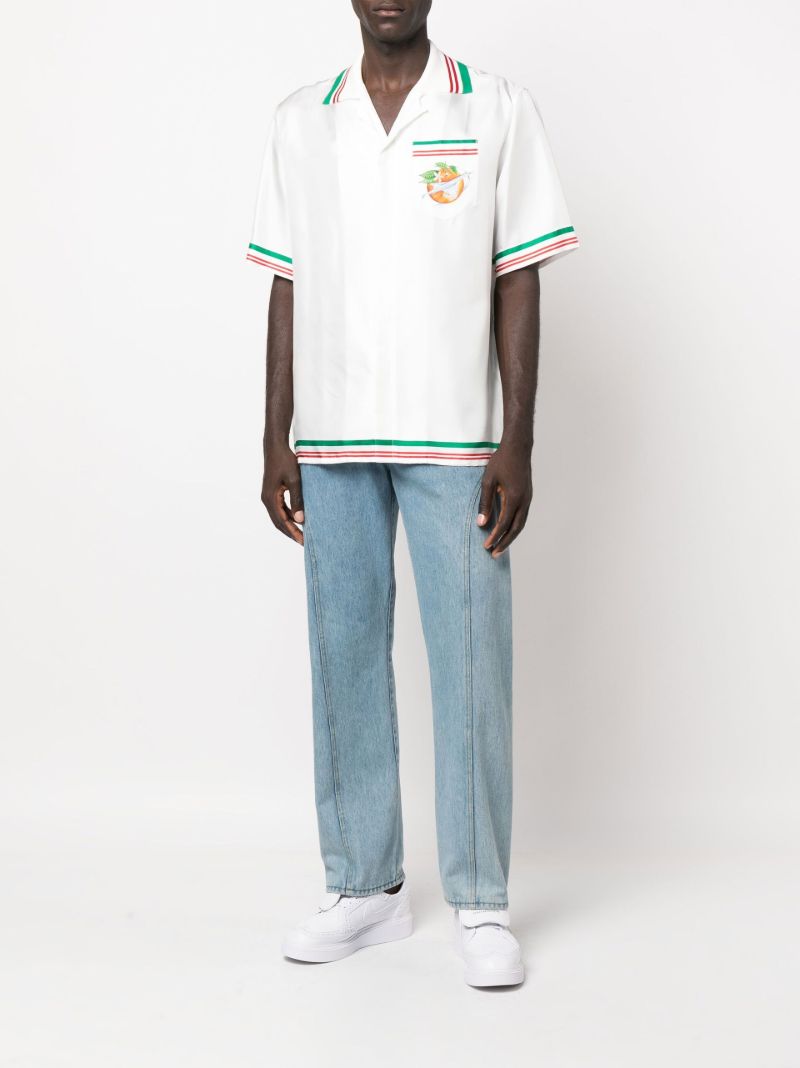 White Orbite Au Tour De L'orange Silk Shirt