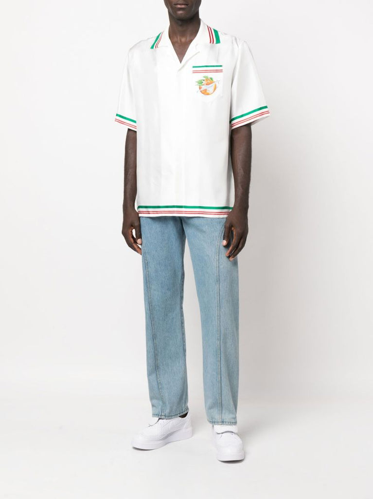White Orbite Au Tour De L'orange Silk Shirt