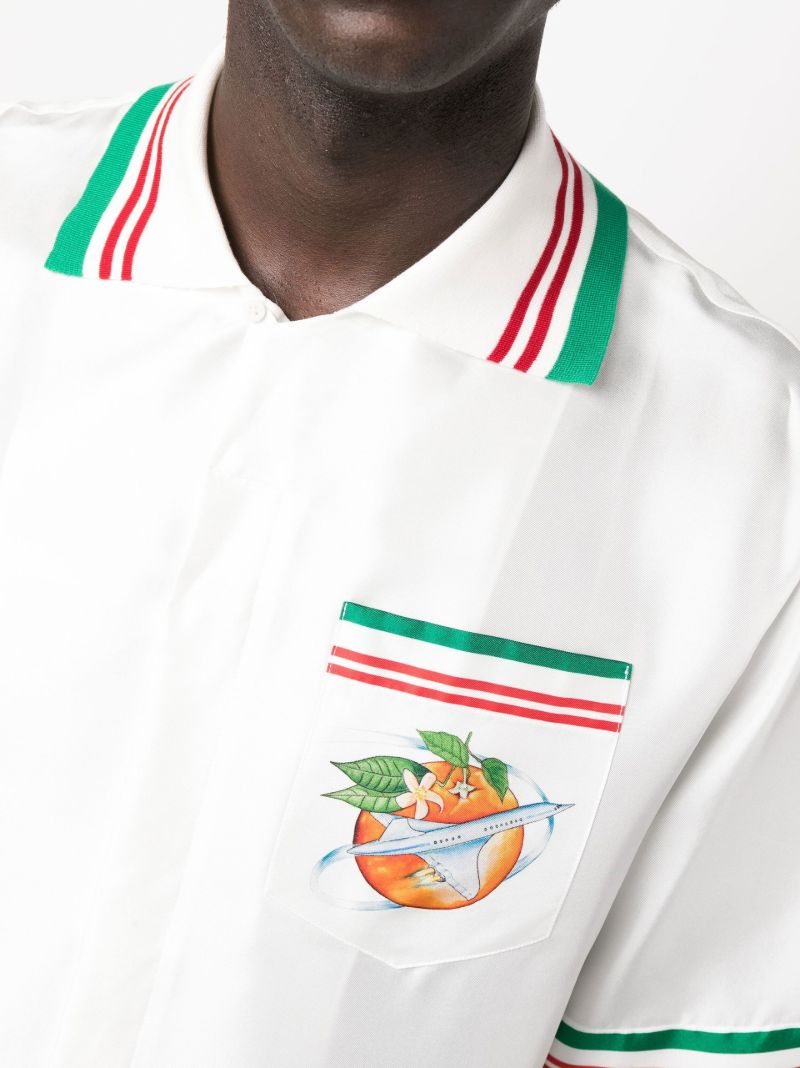 White Orbite Au Tour De L'orange Silk Shirt