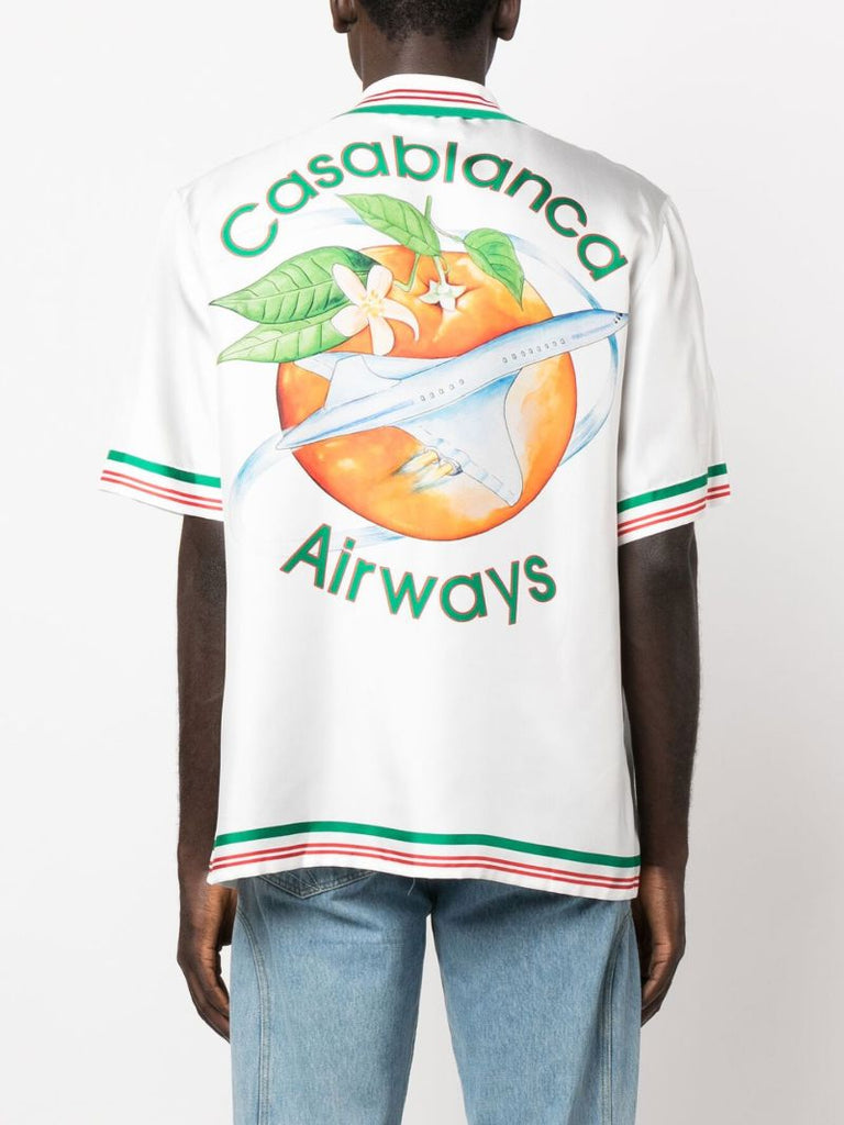 White Orbite Au Tour De L'orange Silk Shirt