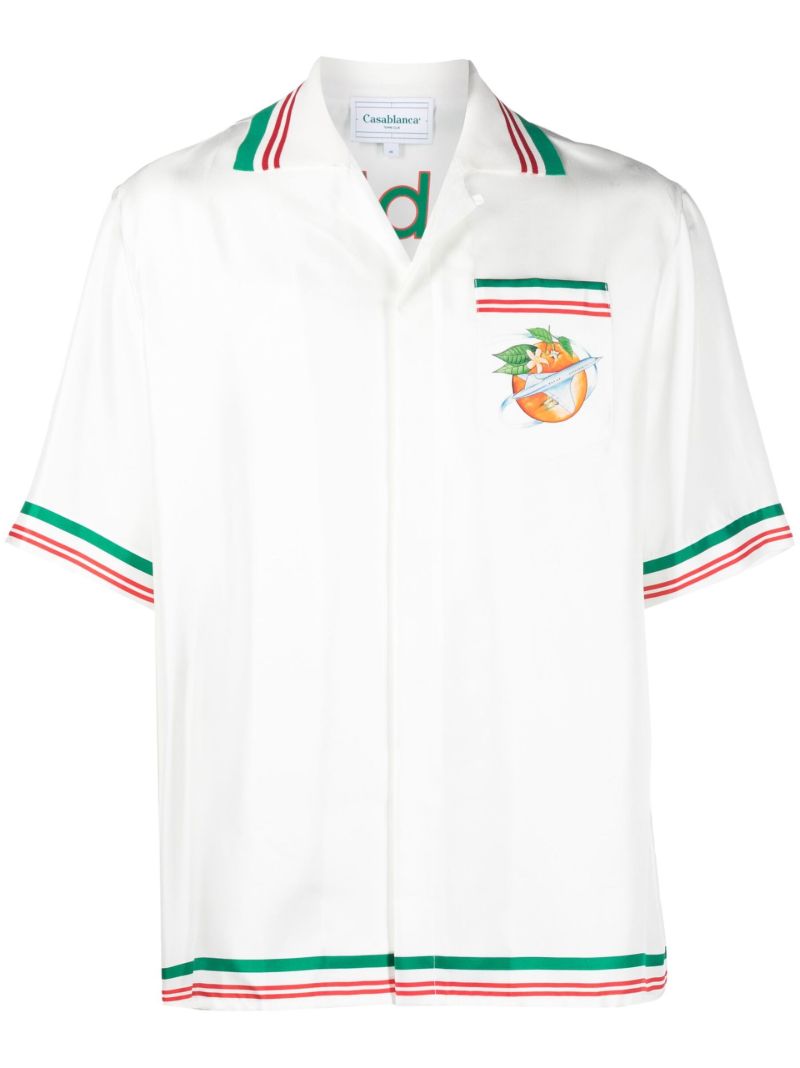 White Orbite Au Tour De L'orange Silk Shirt