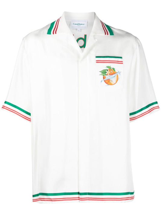 White Orbite Au Tour De L'orange Silk Shirt