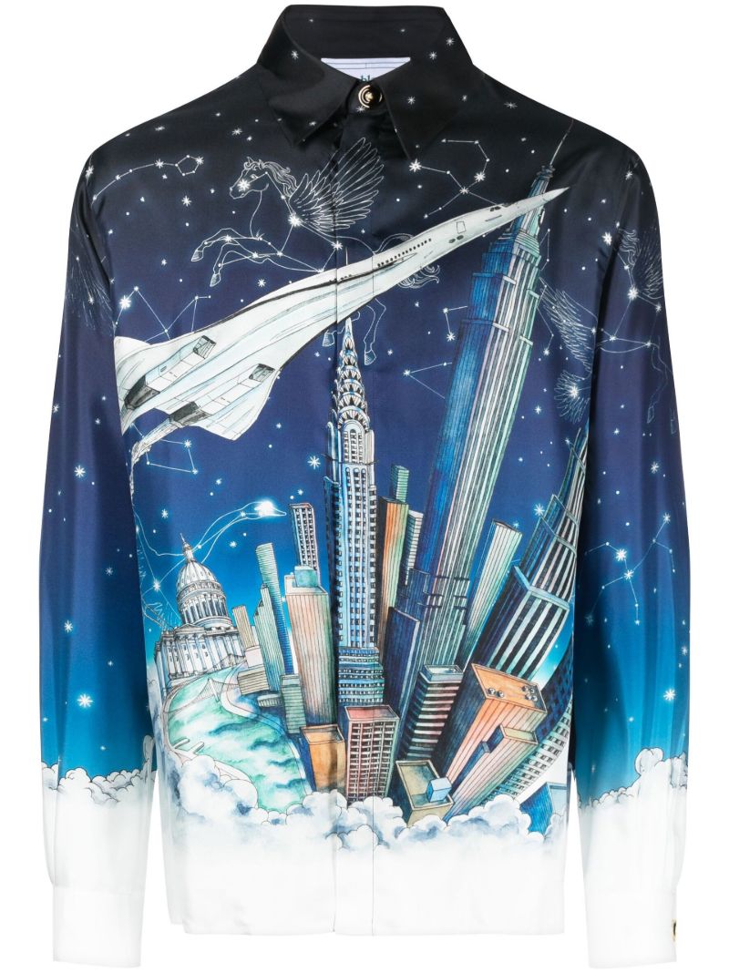 Blue Night Flight Silk Shirt
