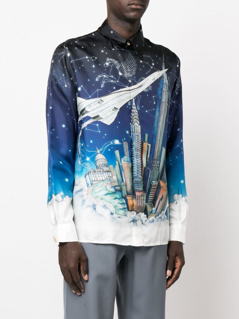 Blue Night Flight Silk Shirt