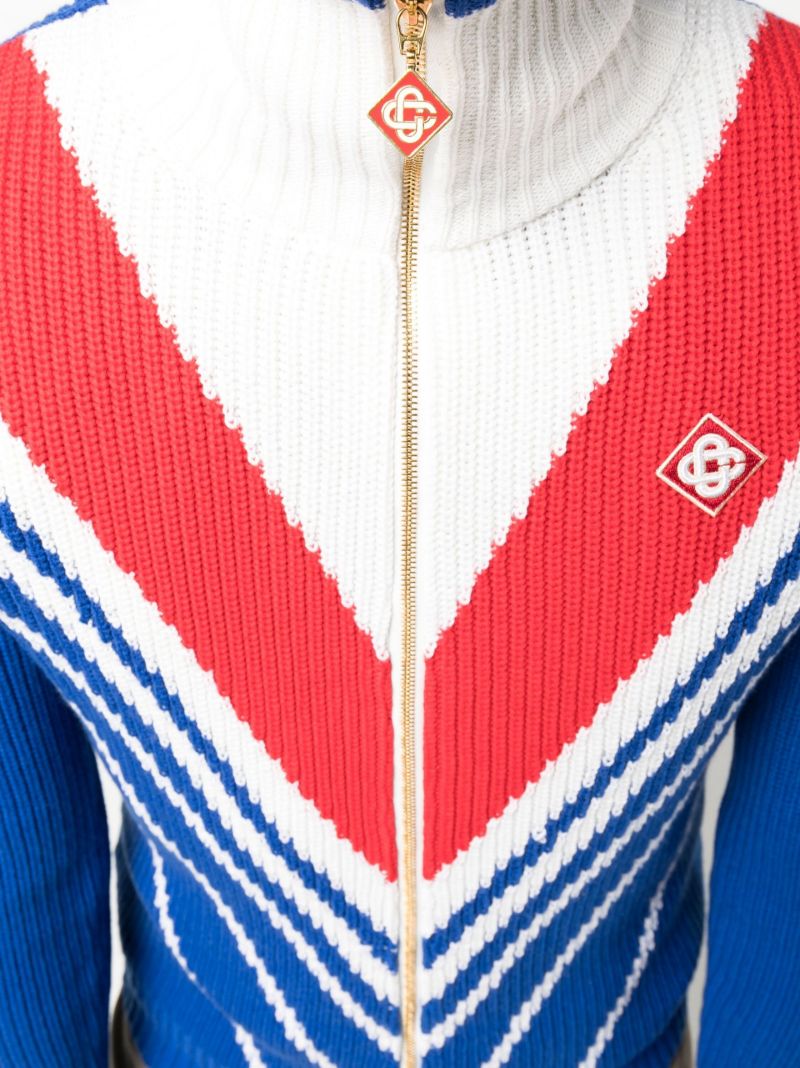 Blue Chevron Knitted Zip-up Sweater