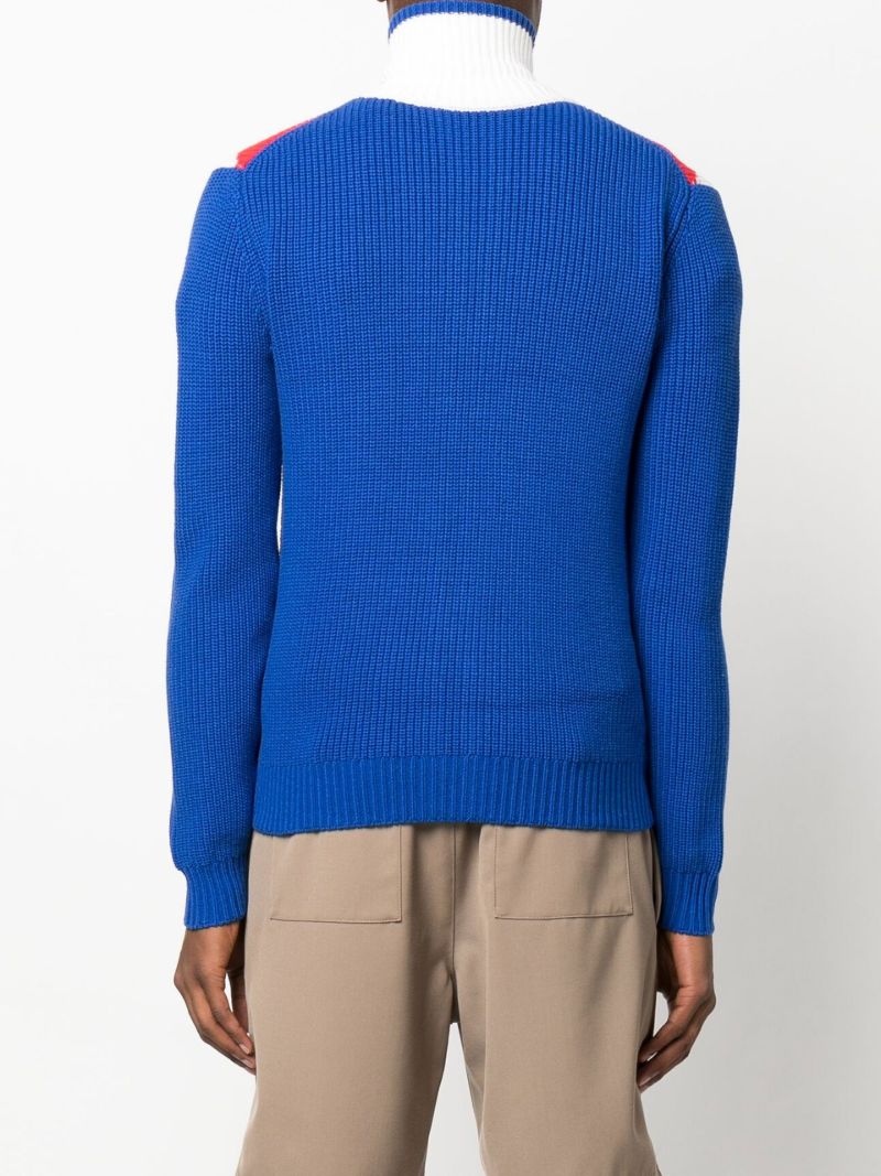 Blue Chevron Knitted Zip-up Sweater