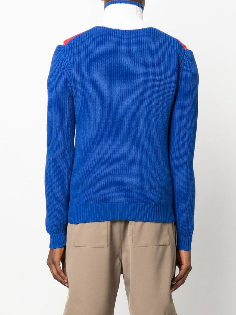 Blue Chevron Knitted Zip-up Sweater