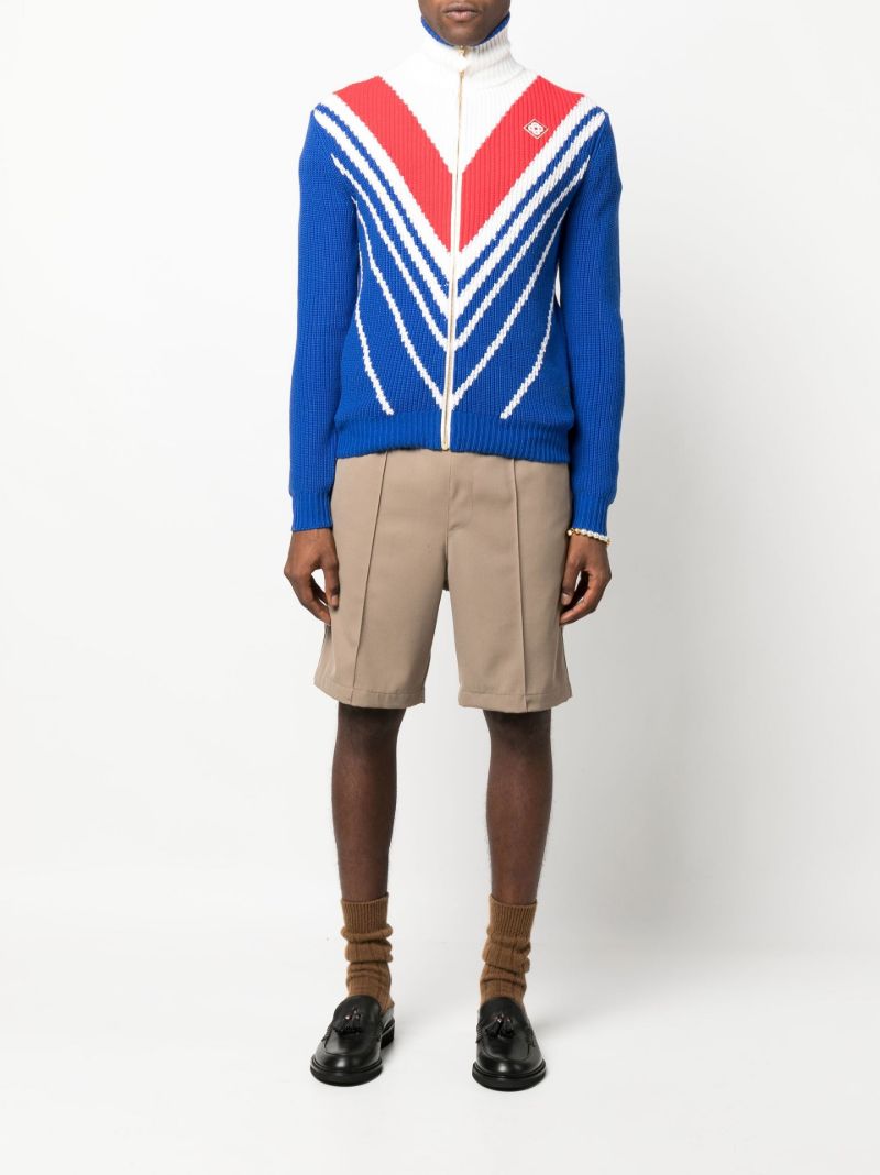 Blue Chevron Knitted Zip-up Sweater