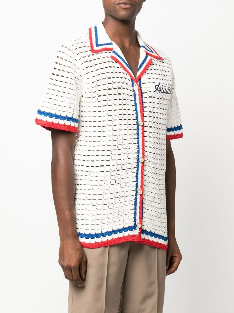 White Aiiiiir Patch Crochet Cotton Shirt