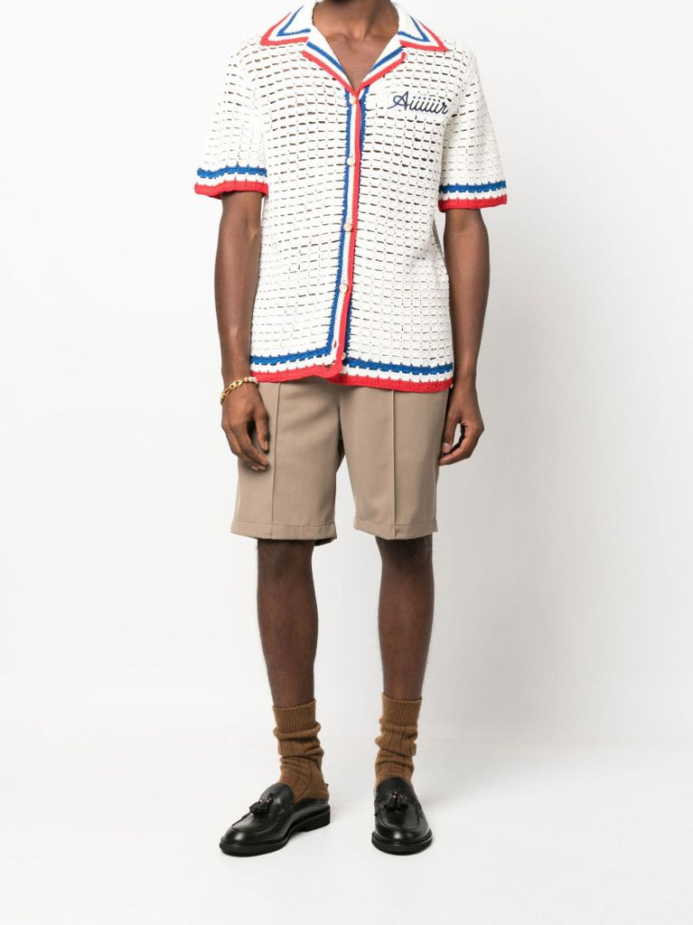 White Aiiiiir Patch Crochet Cotton Shirt
