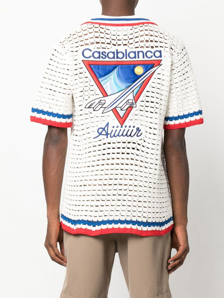 White Aiiiiir Patch Crochet Cotton Shirt