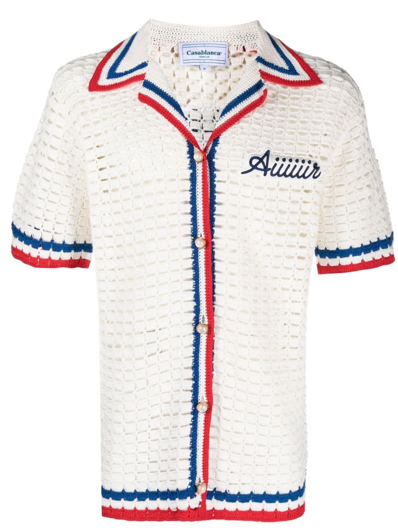 White Aiiiiir Patch Crochet Cotton Shirt