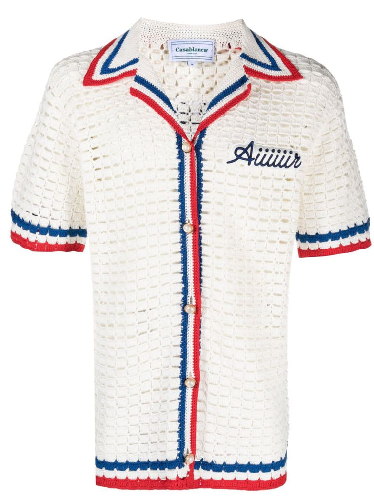 White Aiiiiir Patch Crochet Cotton Shirt