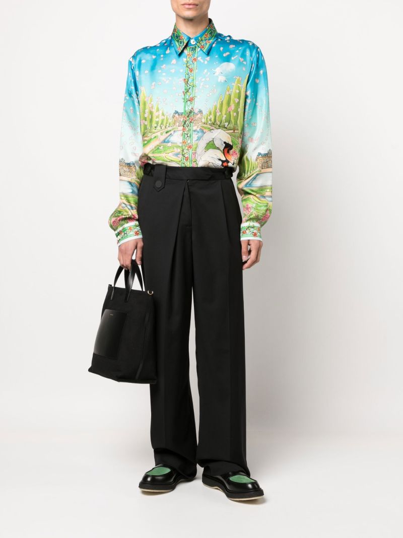 Blue Dream House Print Silk Shirt