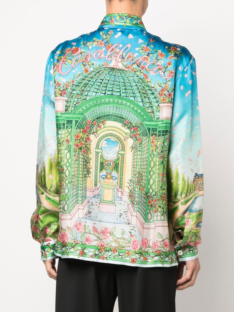Blue Dream House Print Silk Shirt