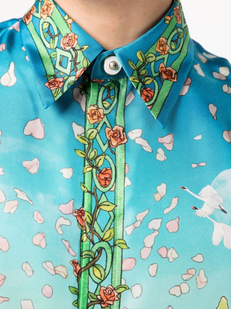Blue Dream House Print Silk Shirt