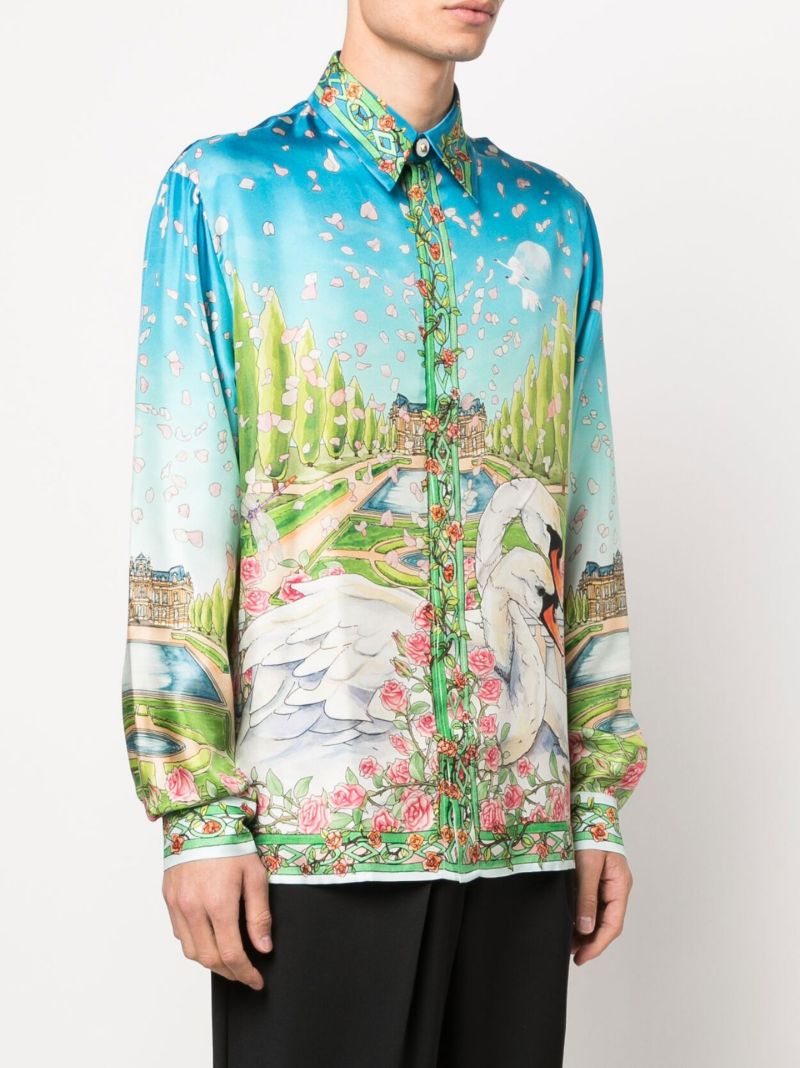 Blue Dream House Print Silk Shirt