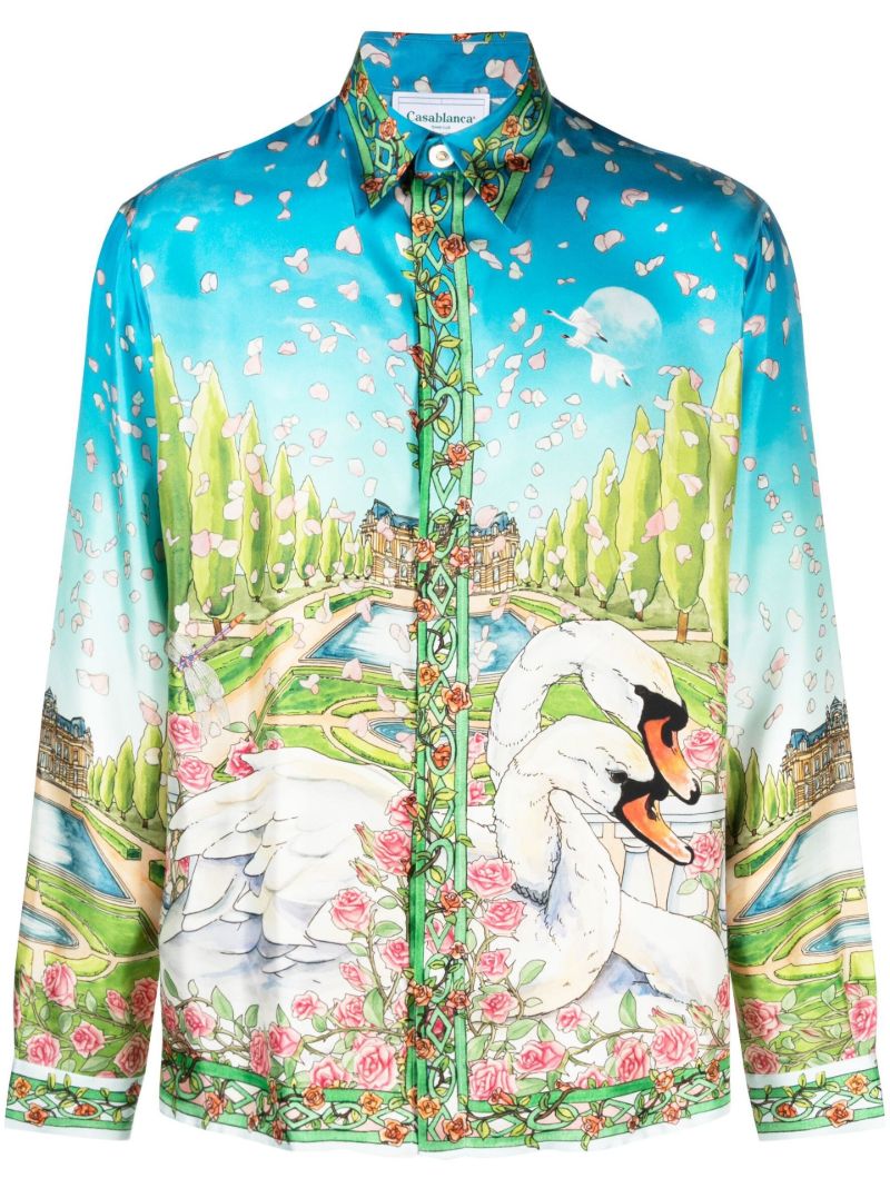 Blue Dream House Print Silk Shirt