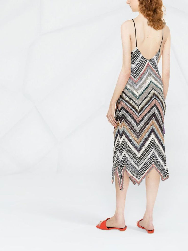 Multicolour Zigzag Knitted Halterneck Midi Dress