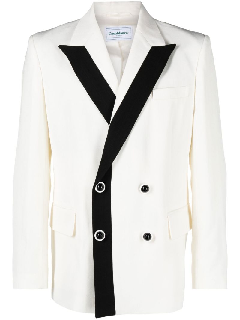 Neutral Contrast Double-breasted Blazer