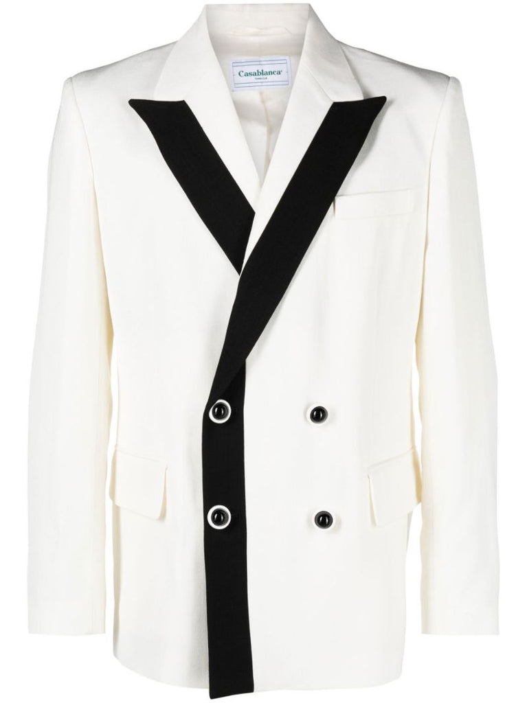 Neutral Contrast Double-breasted Blazer