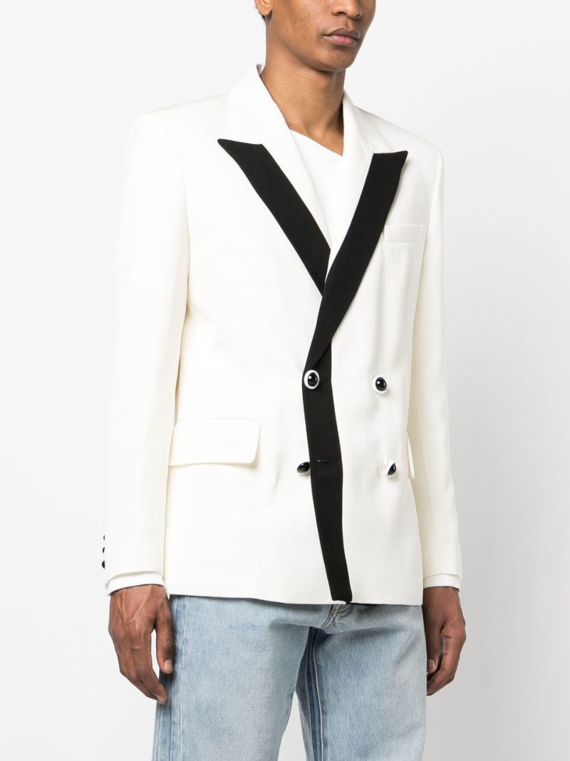 Neutral Contrast Double-breasted Blazer