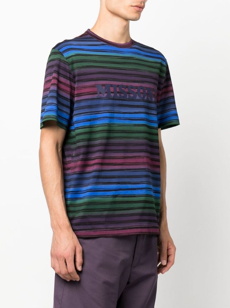 Purple Logo Striped Cotton T-shirt