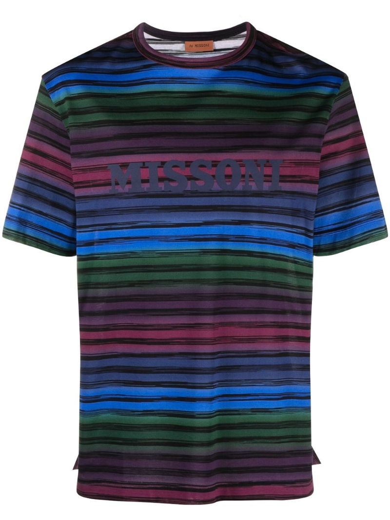 Purple Logo Striped Cotton T-shirt