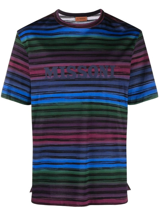 Purple Logo Striped Cotton T-shirt