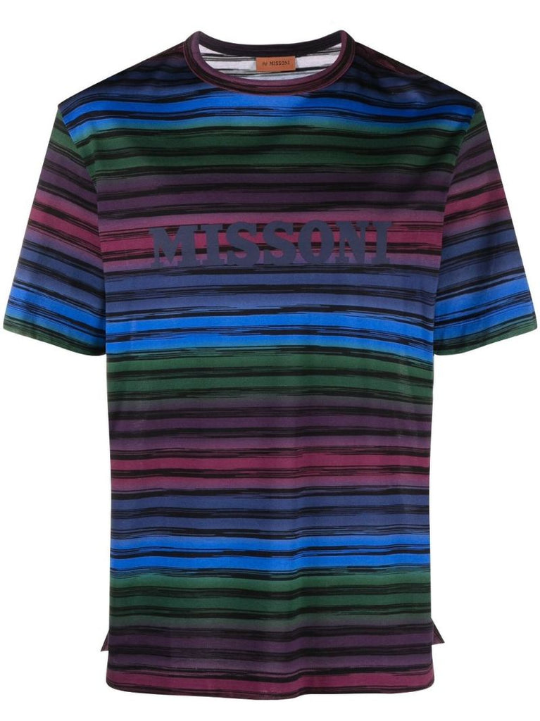 Purple Logo Striped Cotton T-shirt