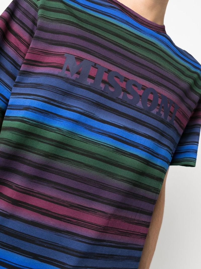 Purple Logo Striped Cotton T-shirt