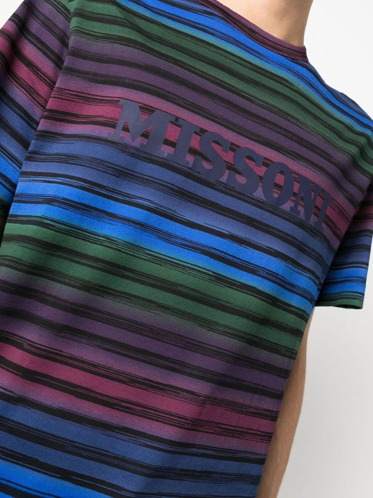 Purple Logo Striped Cotton T-shirt