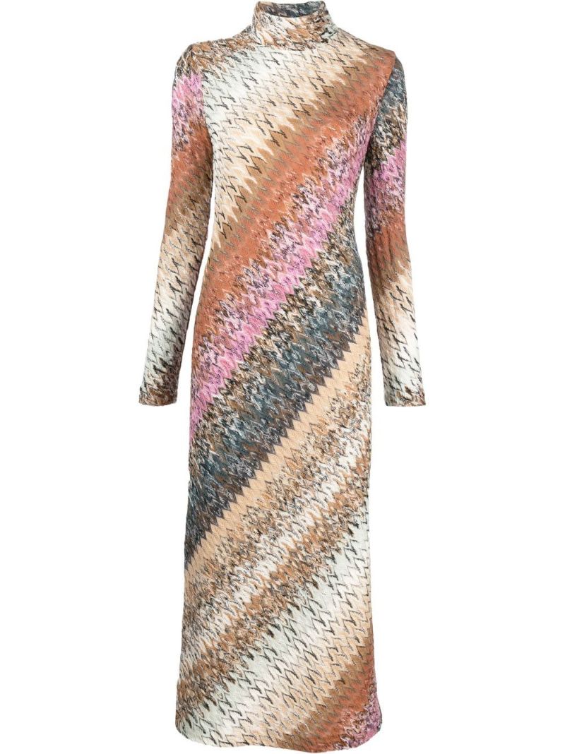 Neutral Diagonal Stripe Knitted Maxi Dress