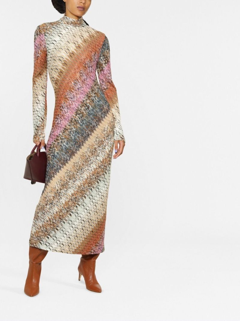 Neutral Diagonal Stripe Knitted Maxi Dress